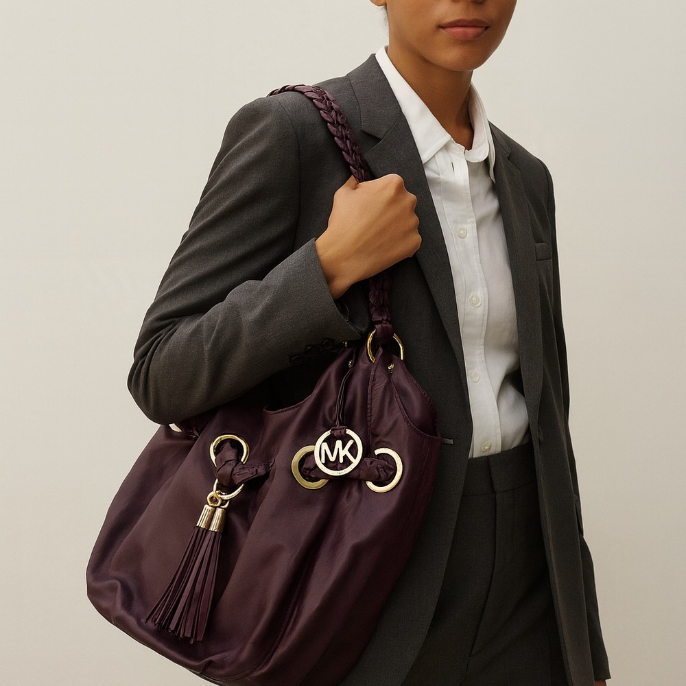 Michael Kors Plum Shoulder Bag with Gold Accents